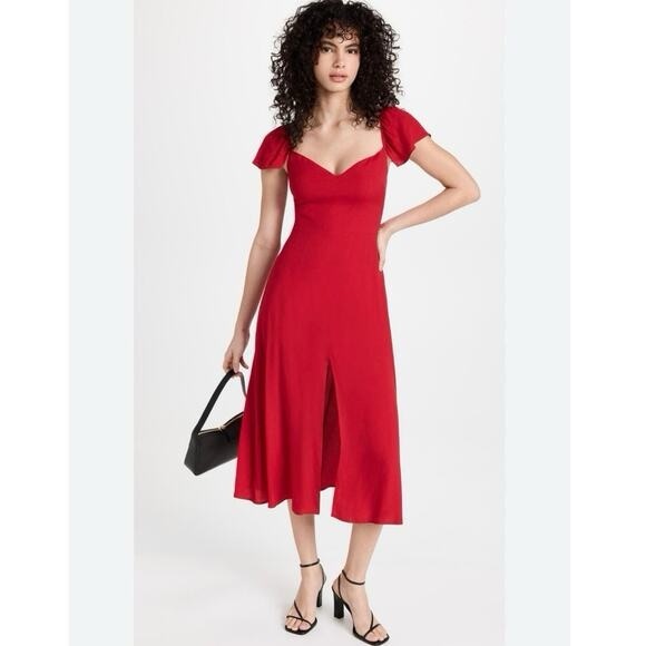 Reformation Baxley Dress Cherry Red - Picture 3 of 8